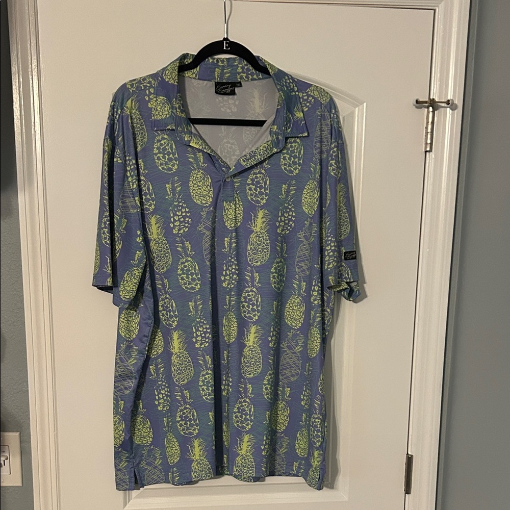 Sunday Swagger Men’s Golf Polo Shirt 2XL – Purple & Green-Yellow Pineapple Print